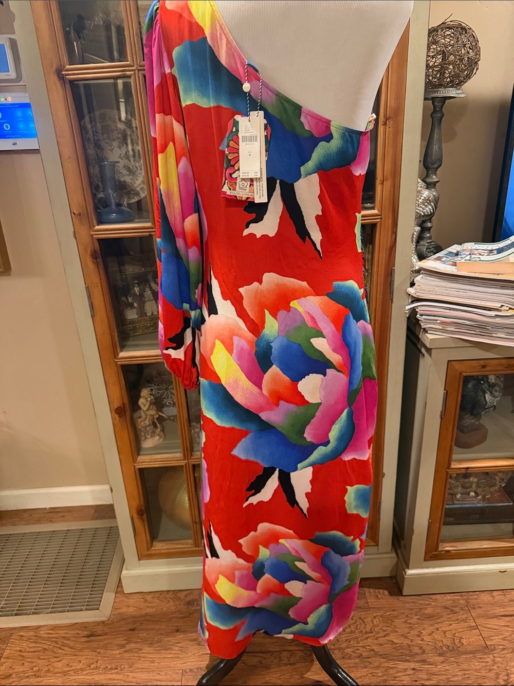 Vibrant Farm Rio Red One-Shoulder Floral Maxi Dress - Picture 4 of 9